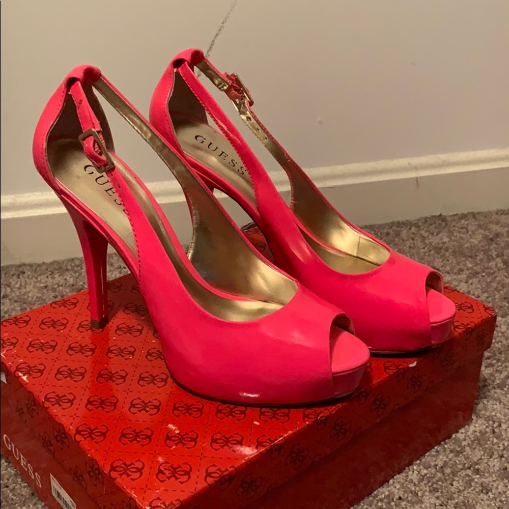 Guess Hot Pink Open Toe Heels
